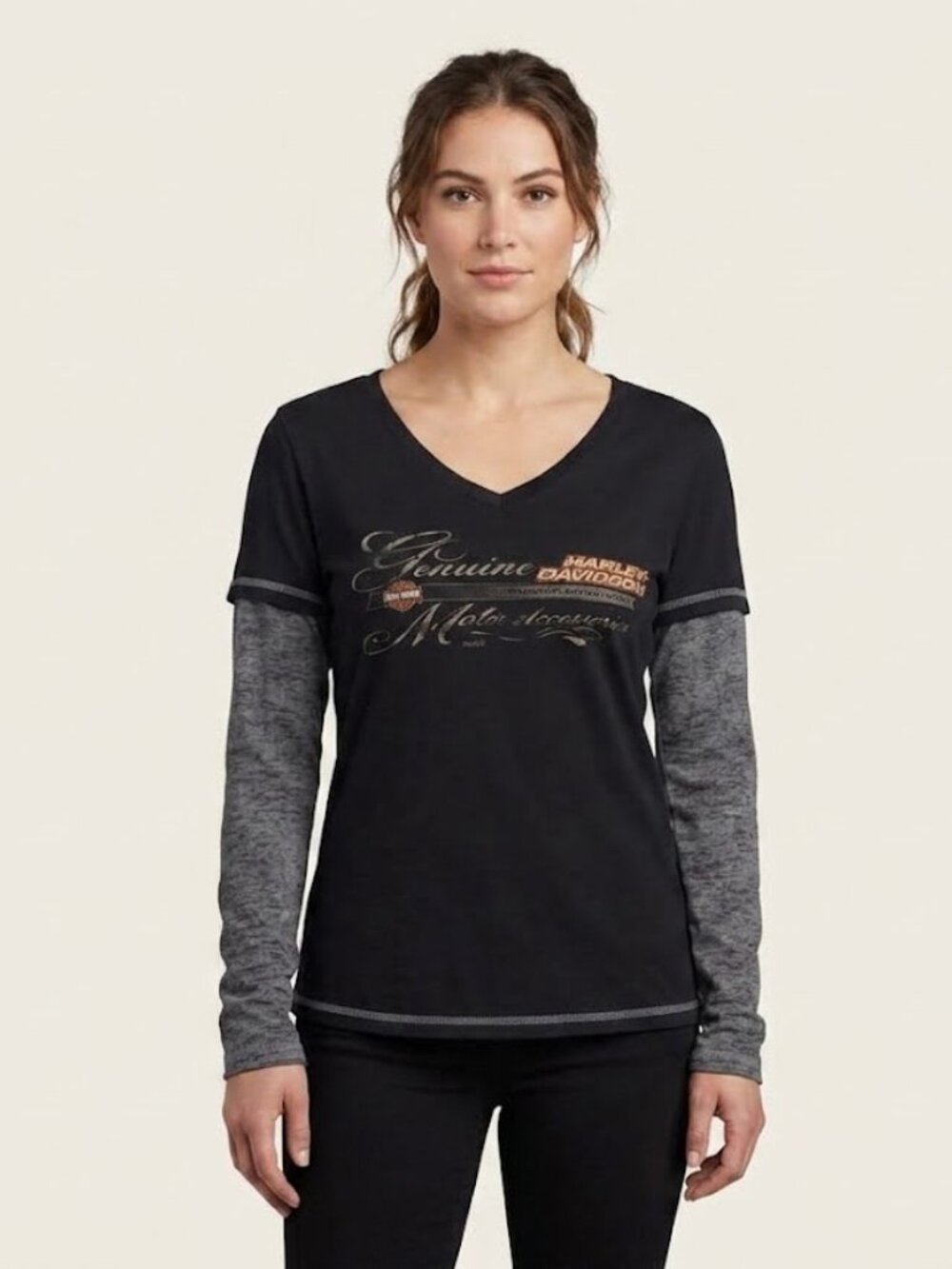Harley-Davidson Black and Gray Long Sleeve Women's Tee size 2x